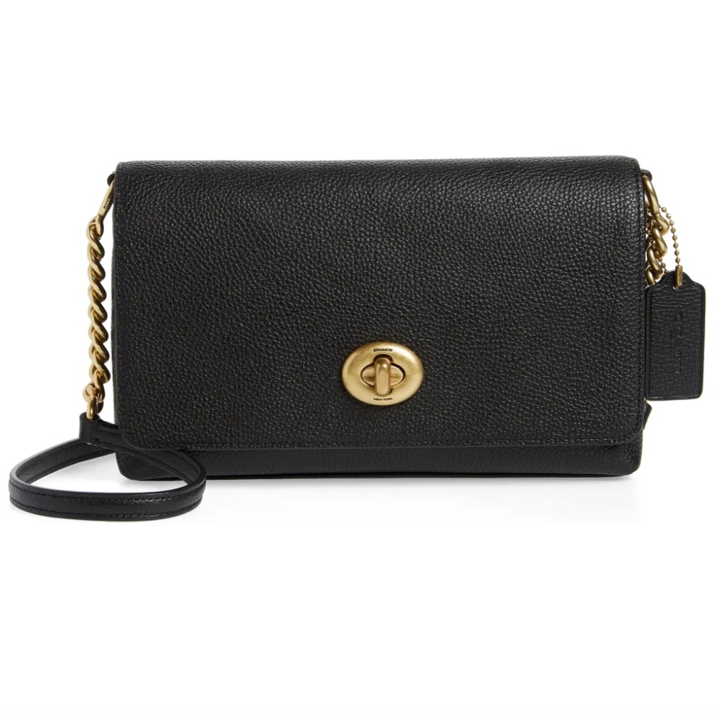 Coach Black Pebbled Leather Turnlock Crossbody Bag with Gold Hardware